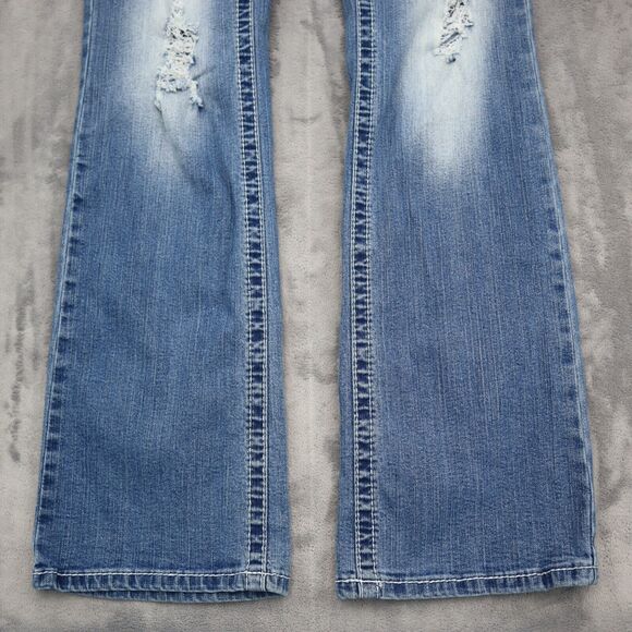 Twentyone Black by RU21 Pants Womens 12 Blue Denim Slimboot Distressed Jeans - Picture 14 of 16